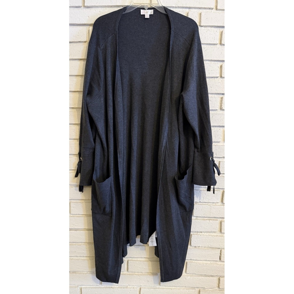 Belle by Kim Gravel Gray Long Duster Open Front Cardigan Gray Size 1X